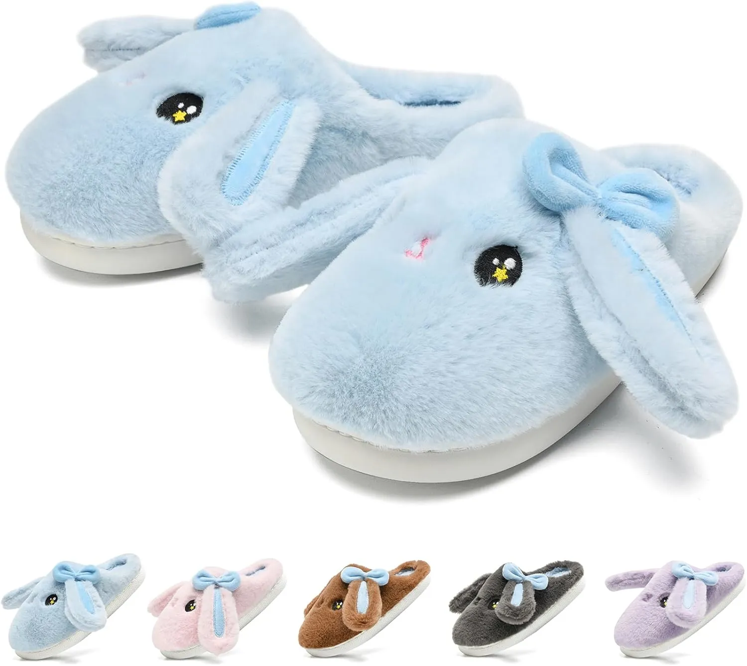 Kids Slippers Boys Girls Bunny Animal Slippers,Cute Bow Plush Funny Cartoon Rabbit Slippers,Comfy Fluffy Fuzzy Pillow Cloud Bedroom House Slippers Little/Big Kids
