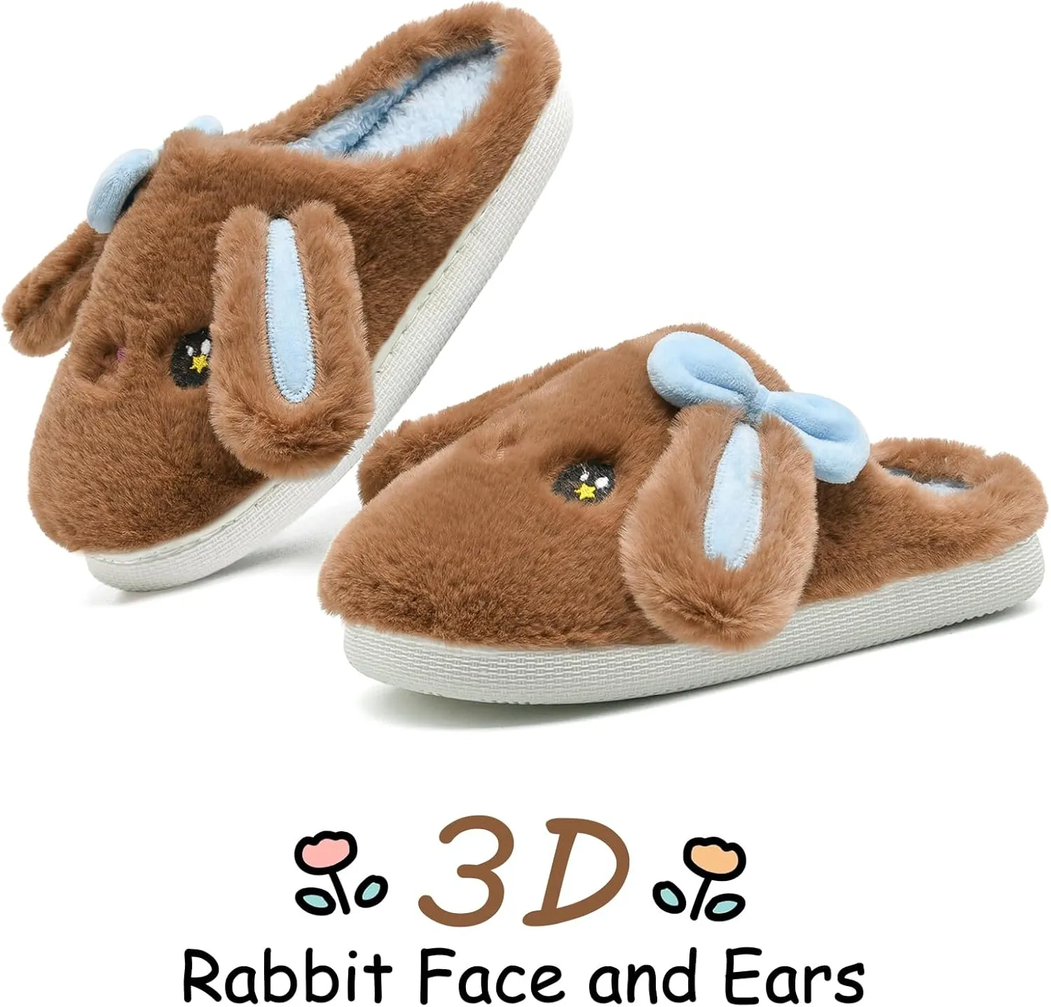 Kids Slippers Boys Girls Bunny Animal Slippers,Cute Bow Plush Funny Cartoon Rabbit Slippers,Comfy Fluffy Fuzzy Pillow Cloud Bedroom House Slippers Little/Big Kids
