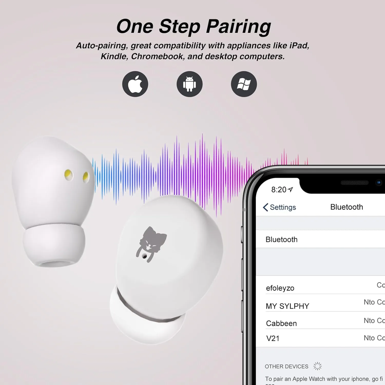 Kids Wireless Earbuds, Bluetooth 5.3 In Ear Kids Bluetooth Headphones, Safe Volume Limited, Stereo Sound with Mic, IPX6 Waterproof, 30H Playtime, Perfect for School and Outdoor Activities-White Bear