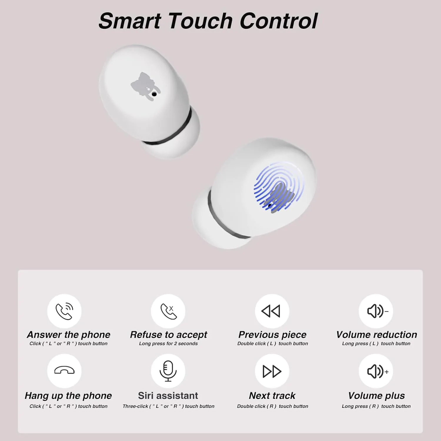 Kids Wireless Earbuds, Bluetooth 5.3 In Ear Kids Bluetooth Headphones, Safe Volume Limited, Stereo Sound with Mic, IPX6 Waterproof, 30H Playtime, Perfect for School and Outdoor Activities-White Bear