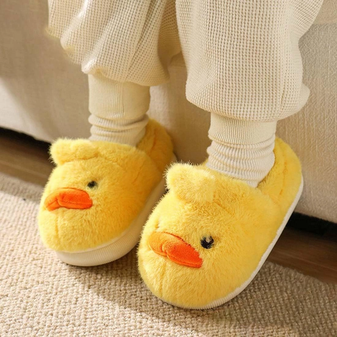 Kids Cute Plush Duck Slippers Indoor House Slippers Warm Winter Shoes