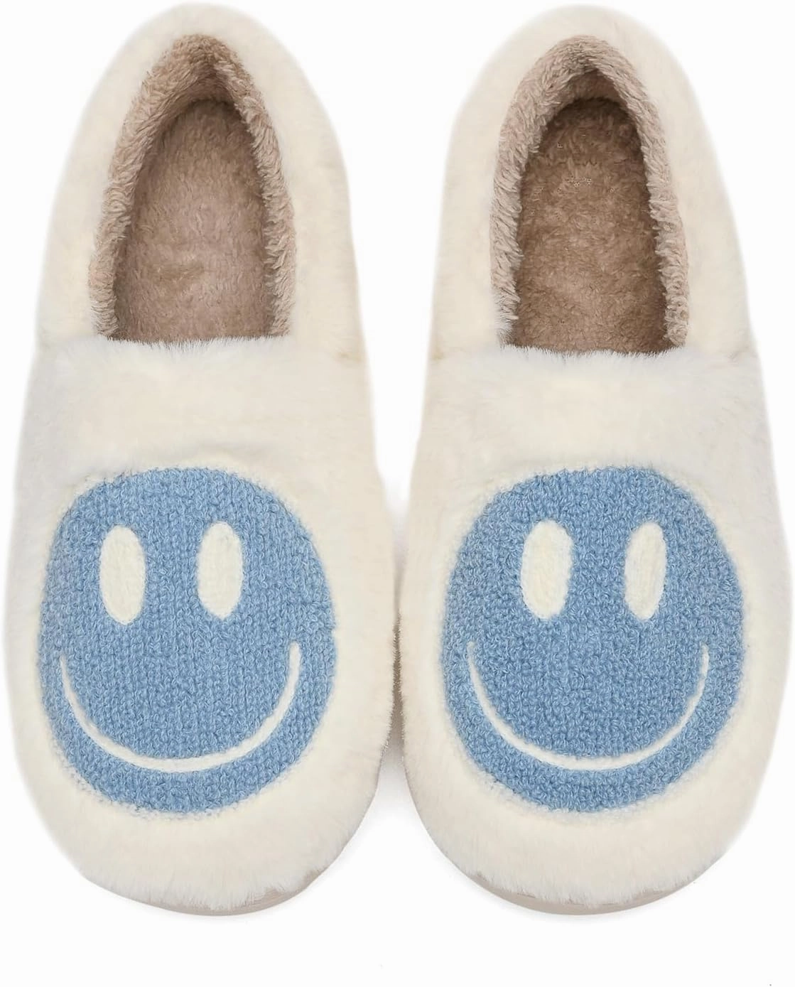 Kids Smile Face Slippers for Boys Girls, Cute Plush Fuzzy Toddler Infant Happy Face Slippers, Indoor Outdoor Non-slip Robber Sole with Memory Foam Warm Pillow House Shoes