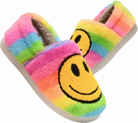 Kids Smile Face Slippers for Boys Girls, Cute Plush Fuzzy Toddler Infant Happy Face Slippers, Indoor Outdoor Non-slip Robber Sole with Memory Foam Warm Pillow House Shoes