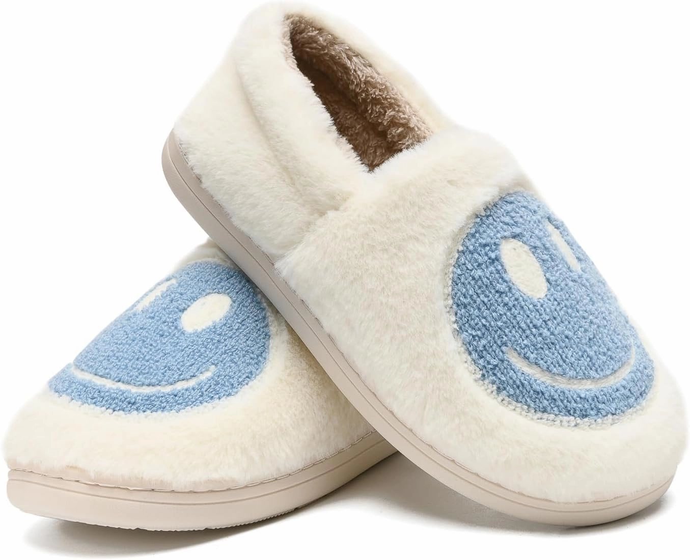 Kids Smile Face Slippers for Boys Girls, Cute Plush Fuzzy Toddler Infant Happy Face Slippers, Indoor Outdoor Non-slip Robber Sole with Memory Foam Warm Pillow House Shoes