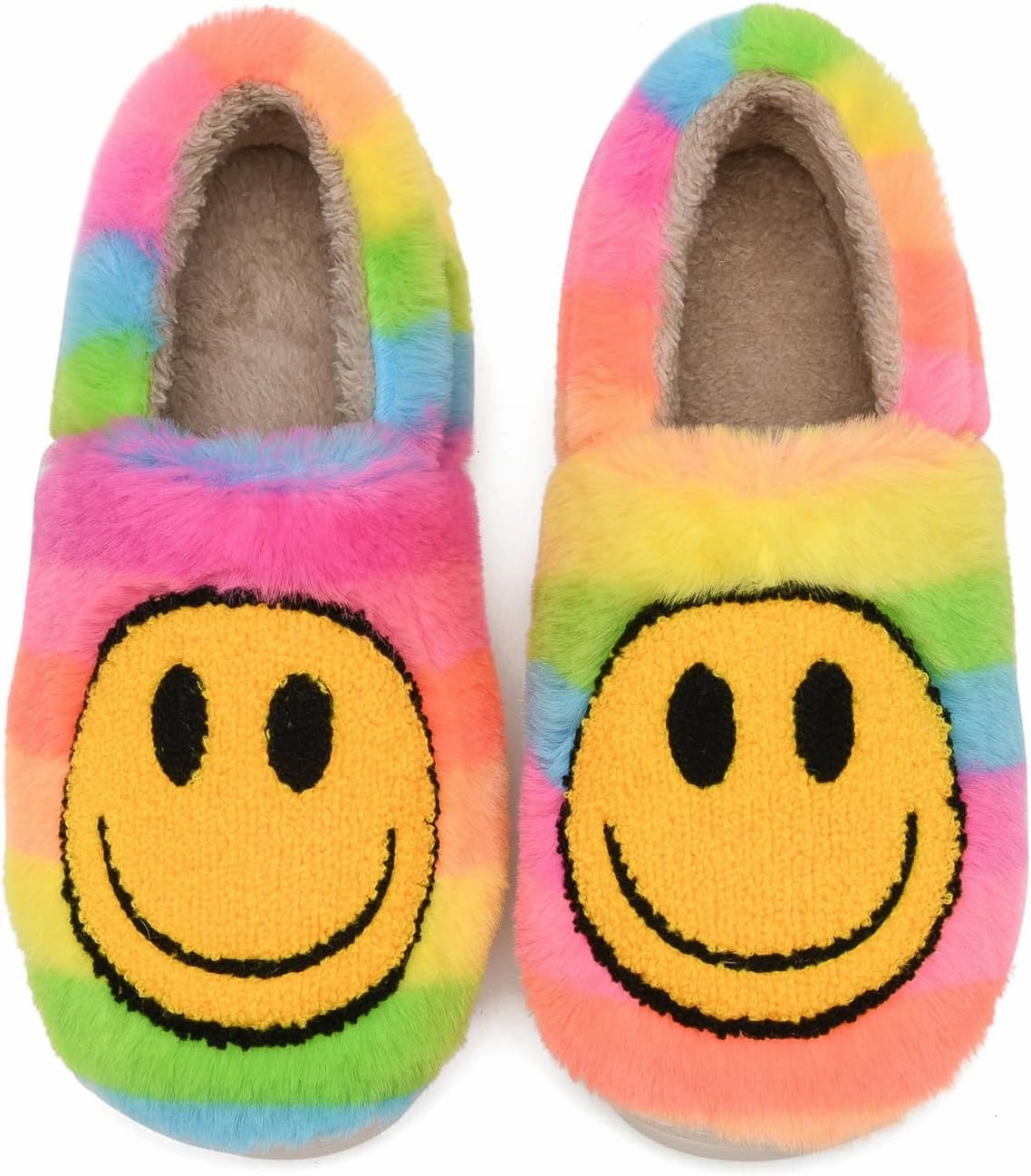 Kids Smile Face Slippers for Boys Girls, Cute Plush Fuzzy Toddler Infant Happy Face Slippers, Indoor Outdoor Non-slip Robber Sole with Memory Foam Warm Pillow House Shoes