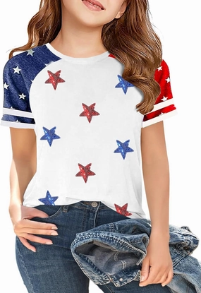 Kids USA Shirts for Girl 4th of July Shirts American Flag Tshirt Patriotic Top Independence Day Outfit 5-13y