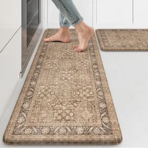 KIMODE Anti Fatigue Kitchen Mat, Boho Distressed Kitchen Rugs Sets of 2, Non Slip Kitchen Mat for Floor, Cushioned Comfort Standing Mat for Sink, Laundry, Office, Desk 17"x47" 17"x29"