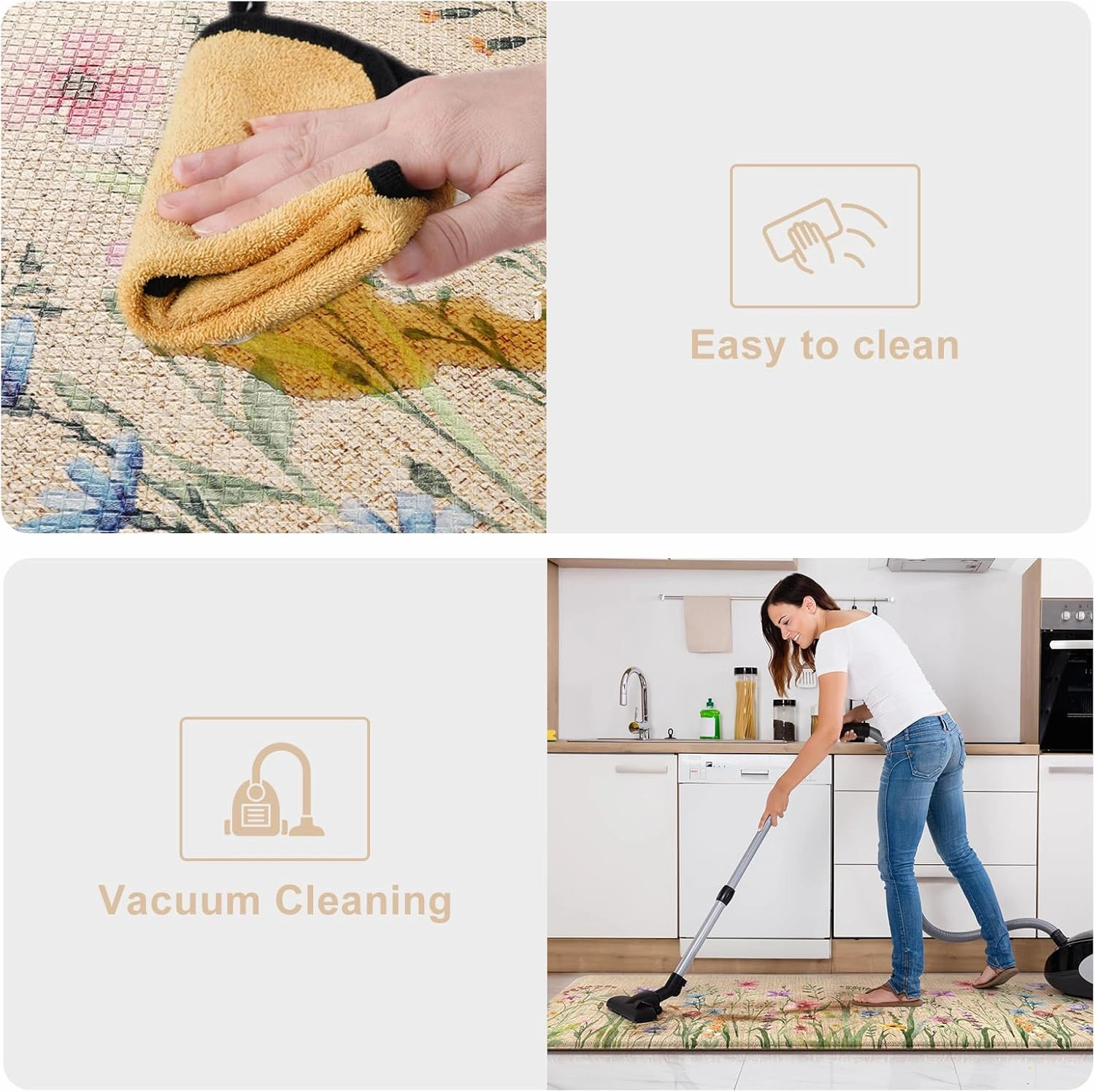 KIMODE Anti Fatigue Kitchen Mat, 17"x47" 17"x29" Floral Kitchen Rugs Sets of 2, Farmhouse Kitchen Floor Mats Non-Slip Cushioned, Comfort Standing Desk Mat for Sink, Laundry,Home Brown