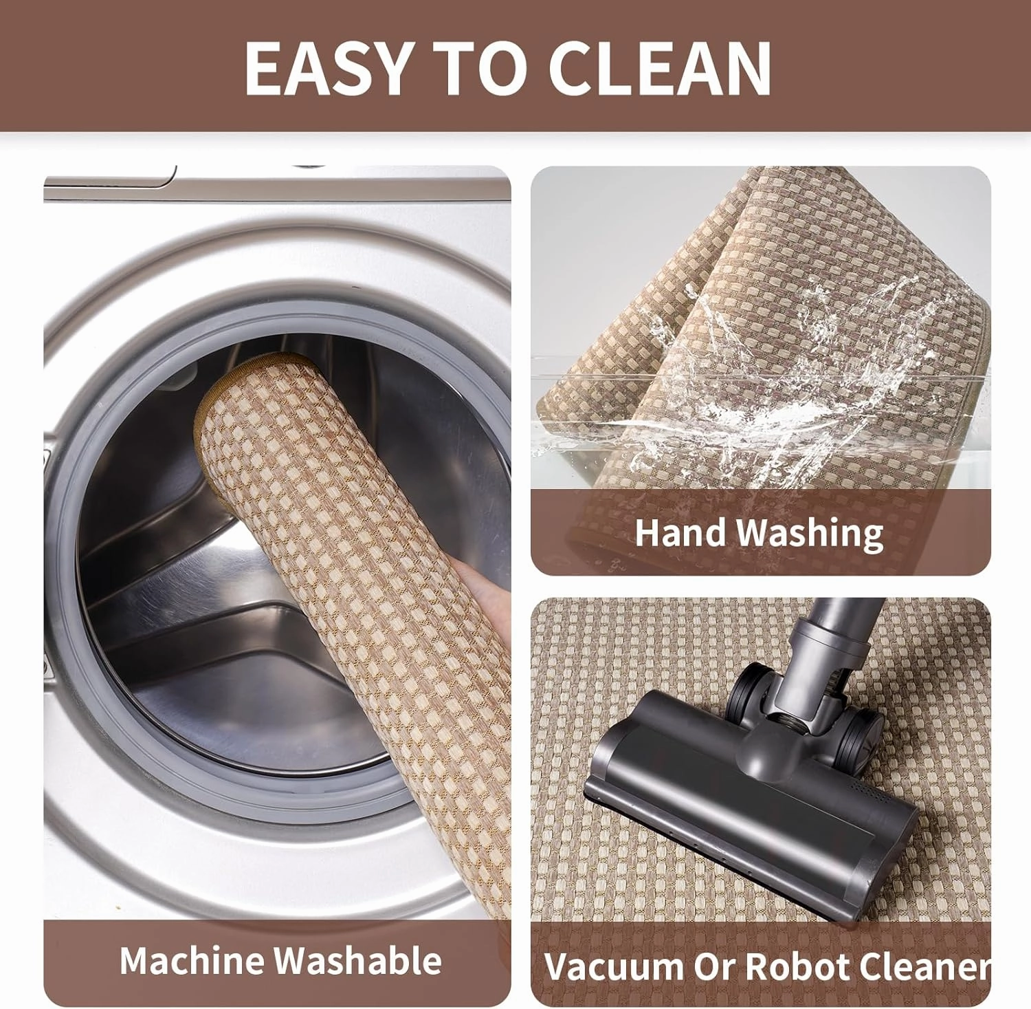 Kitchen Mats for Floor, Super Absorbent Kitchen Rugs Non Slip Washable, Rubber Backing Soft Chenille Braided Kitchen Runner Rug, Standing Mat Kitchen Sink Mat, Easy to Clean, Brown 17"x28"
