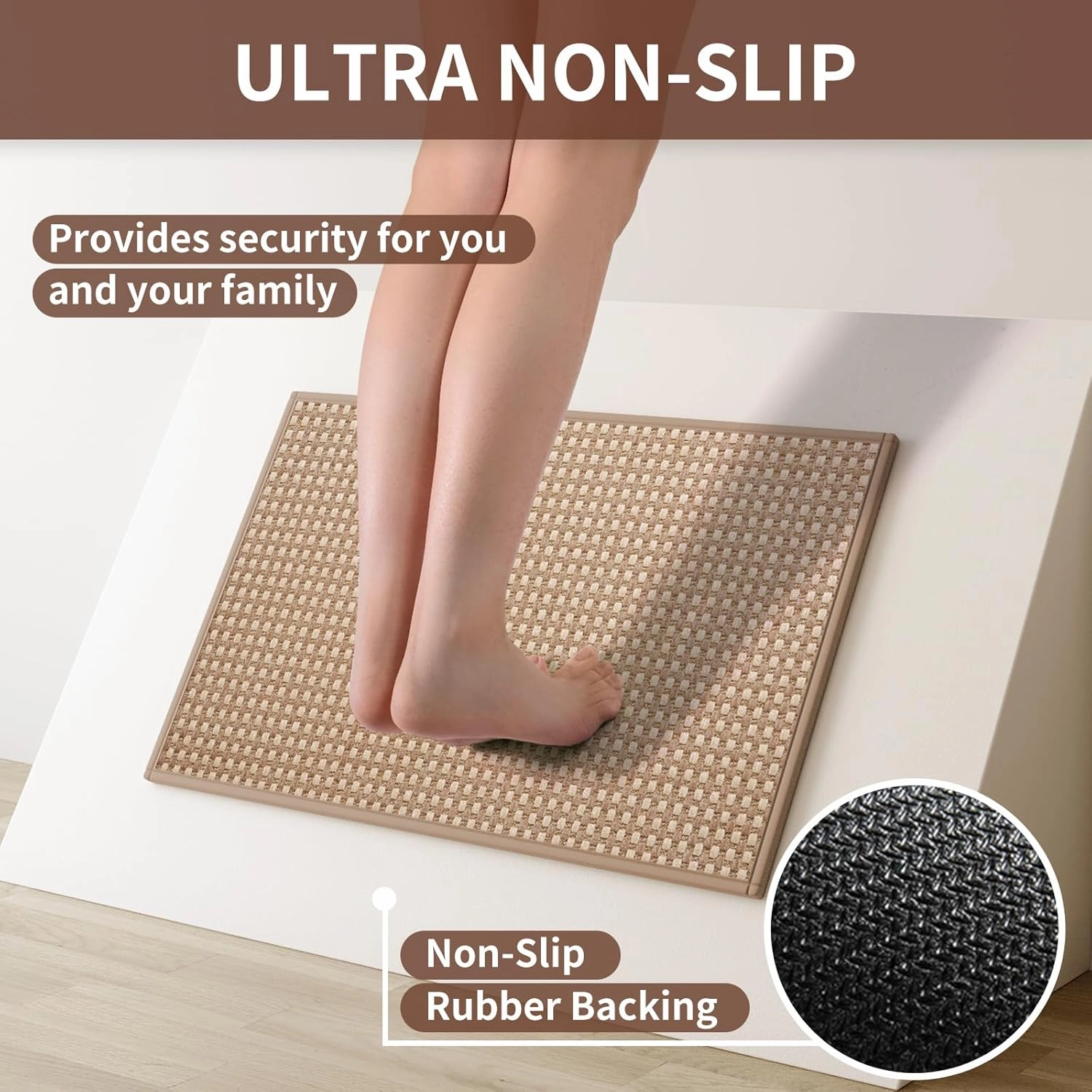 Kitchen Mats for Floor, Super Absorbent Kitchen Rugs Non Slip Washable, Rubber Backing Soft Chenille Braided Kitchen Runner Rug, Standing Mat Kitchen Sink Mat, Easy to Clean, Brown 17"x28"