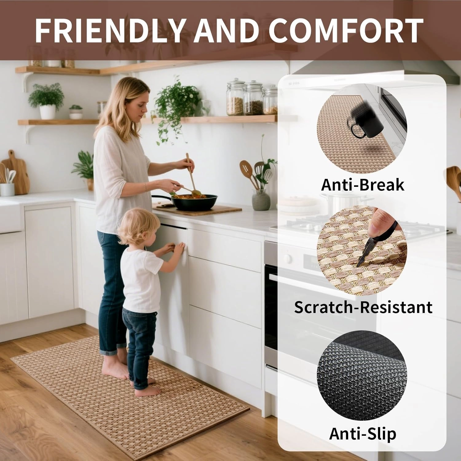 Kitchen Mats for Floor, Super Absorbent Kitchen Rugs Non Slip Washable, Rubber Backing Soft Chenille Braided Kitchen Runner Rug, Standing Mat Kitchen Sink Mat, Easy to Clean, Brown 17"x28"