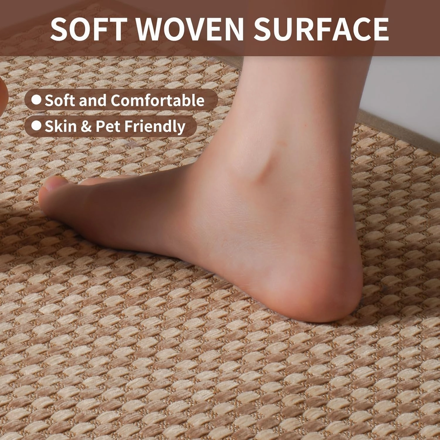 Kitchen Mats for Floor, Super Absorbent Kitchen Rugs Non Slip Washable, Rubber Backing Soft Chenille Braided Kitchen Runner Rug, Standing Mat Kitchen Sink Mat, Easy to Clean, Brown 17"x28"