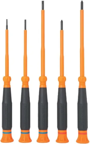 Klein Tools 85615INS Mini Precision Screwdriver Set, 1000V Rated Insulated Screwdrivers with (2) Phillips and (3) Slotted Tips, 5-Piece