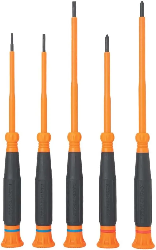 Klein Tools 85615INS Mini Precision Screwdriver Set, 1000V Rated Insulated Screwdrivers with (2) Phillips and (3) Slotted Tips, 5-Piece