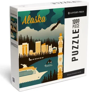 Lantern Press 1000 Piece Jigsaw Puzzle, Alaska, Retro Skyline