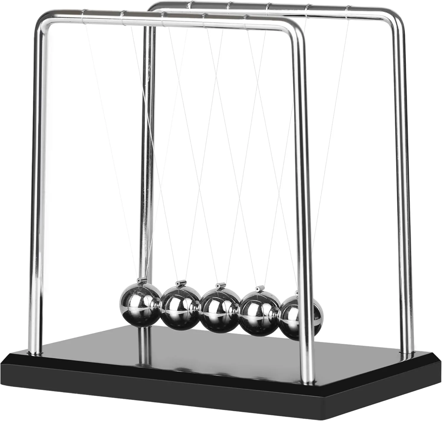 Large Newtons Cradle Balance Pendulum 5 Balls, Wooden Base Newton's Cradle, Desktop Toys Kinetic Toys for Kids Adults, Office Home Desk Décor, Fun Science Physics Learning