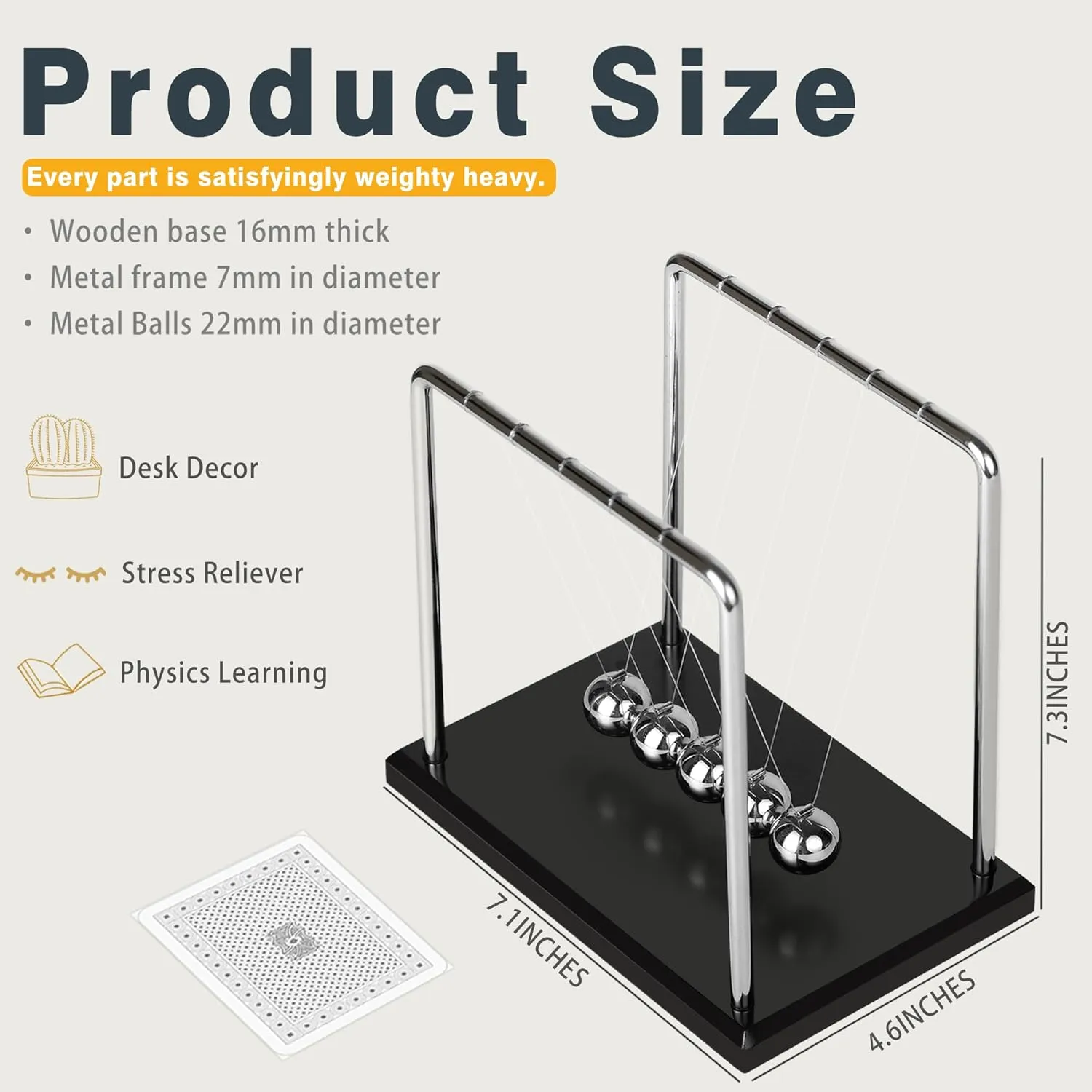 Large Newtons Cradle Balance Pendulum 5 Balls, Wooden Base Newton's Cradle, Desktop Toys Kinetic Toys for Kids Adults, Office Home Desk Décor, Fun Science Physics Learning
