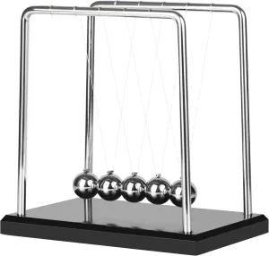 Large Newtons Cradle Balance Pendulum 5 Balls, Wooden Base Newton's Cradle, Desktop Toys Kinetic Toys for Kids Adults, Office Home Desk Décor, Fun Science Physics Learning