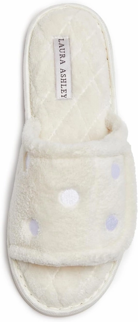 Laura Ashley Open Toe Velcro Band Fluffy Scuff Slippers for Women with Non-Slip Sole, Plush Memory Foam Slippers