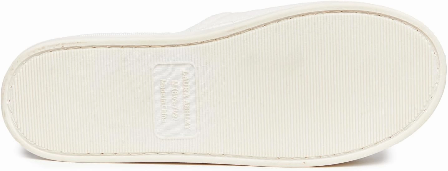 Laura Ashley Open Toe Velcro Band Fluffy Scuff Slippers for Women with Non-Slip Sole, Plush Memory Foam Slippers