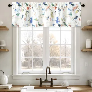 Leeva Country Kitchen Bird Curtains, Linen Textured Blue Curtain for Windows, Light Filtering Small Window Valance for Bedroom Living Room, 60 x14, 1 Piece, Rod Pocket