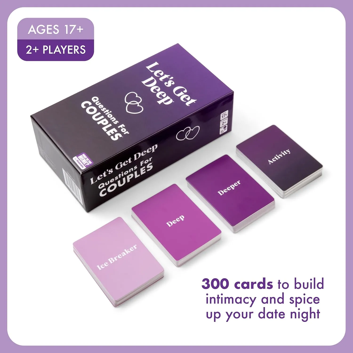 Let's Get Deep by Relatable, A Question Card Game for Couples, Great for Date Night Ideas, Couples Gifts, Wedding Gifts, and Long Distance Relationship Gifts, Includes 300 Cards to Build Up Intimacy