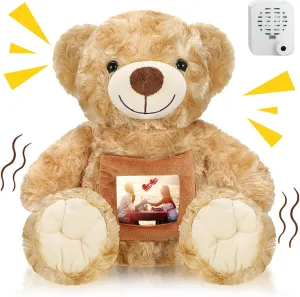 Leyndo Bear with Voice Recording Remembrance Stuffed Animal with Picture Recordable Messages Memorial Toy for Baby Shower Birthday Gift, Recording Gifts(Brown, 12 Inch)