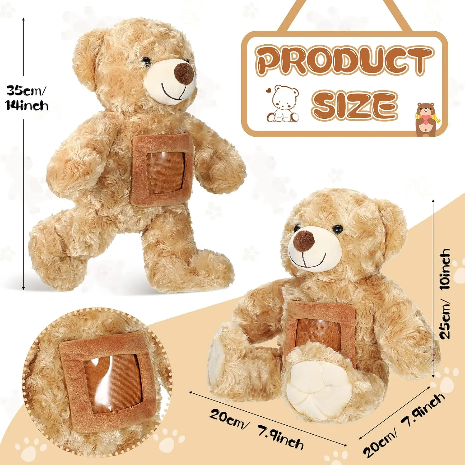 Leyndo Bear with Voice Recording Remembrance Stuffed Animal with Picture Recordable Messages Memorial Toy for Baby Shower Birthday Gift, Recording Gifts(Brown, 12 Inch)