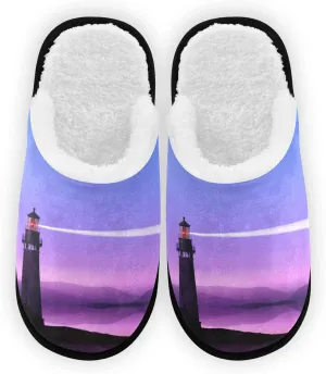 Lighthouse Moon Slippers, Soft Memory Foam Non-Slip Indoor House Slippers Home Shoes for Bedroom Hotel Travel Spa