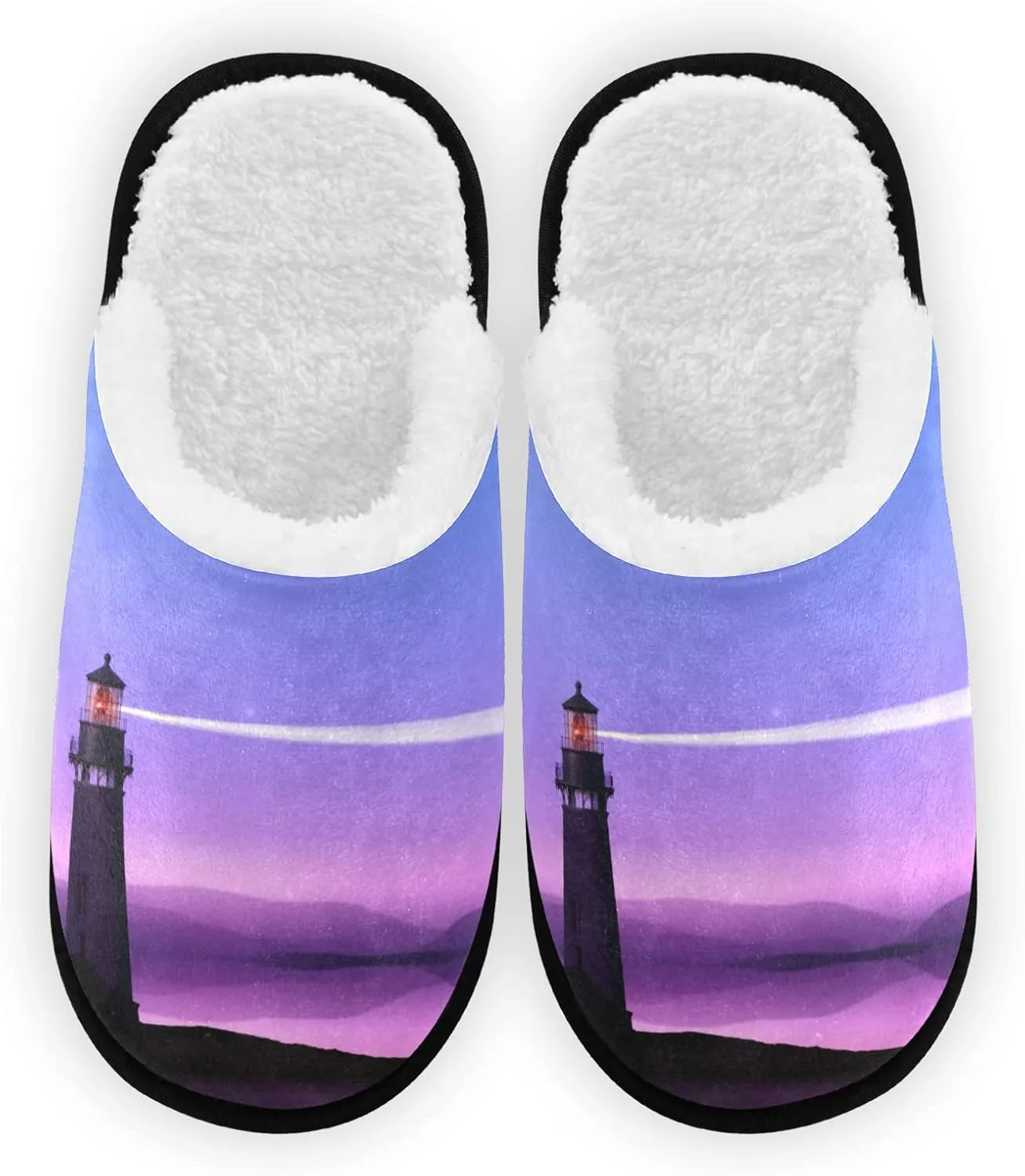 Lighthouse Moon Slippers, Soft Memory Foam Non-Slip Indoor House Slippers Home Shoes for Bedroom Hotel Travel Spa