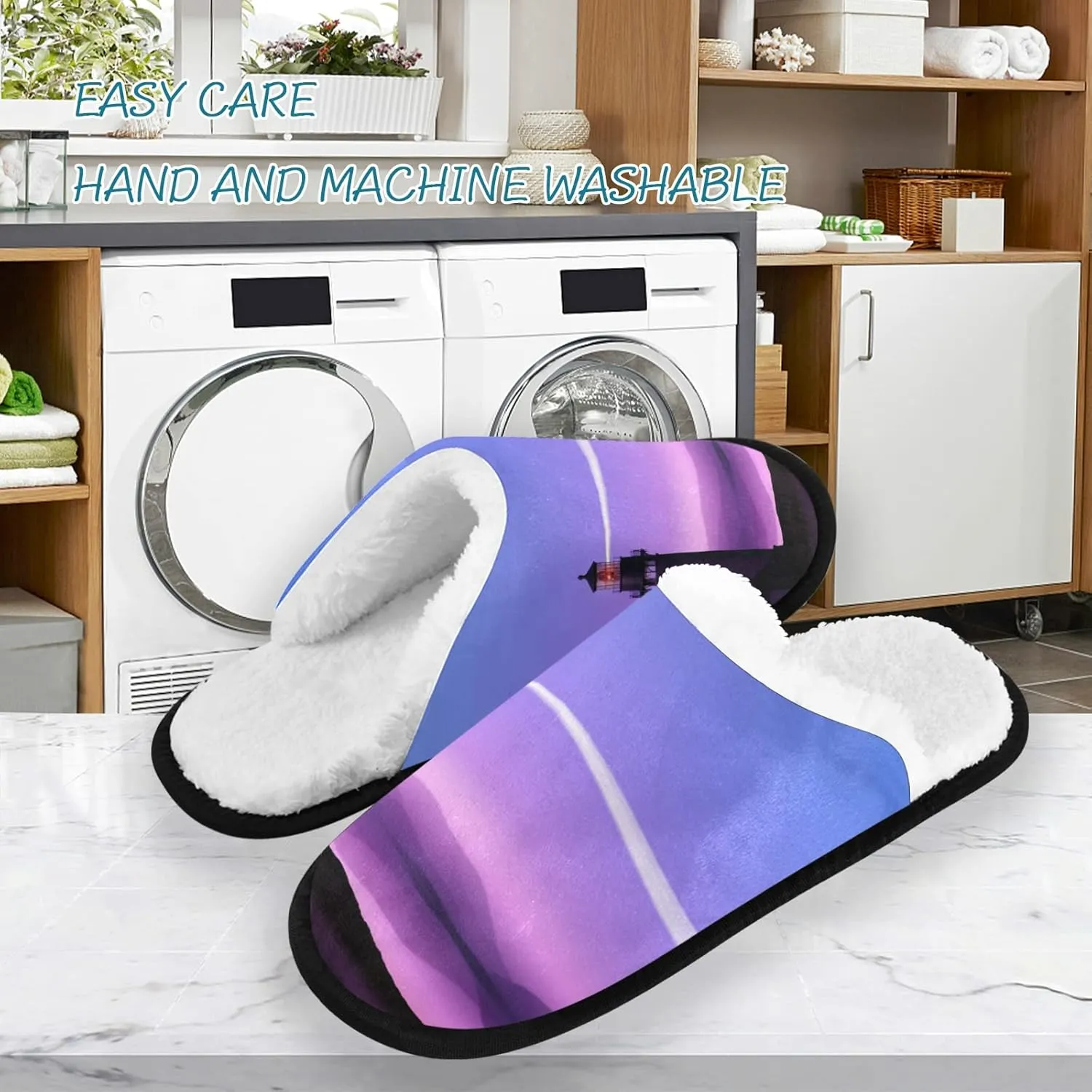 Lighthouse Moon Slippers, Soft Memory Foam Non-Slip Indoor House Slippers Home Shoes for Bedroom Hotel Travel Spa