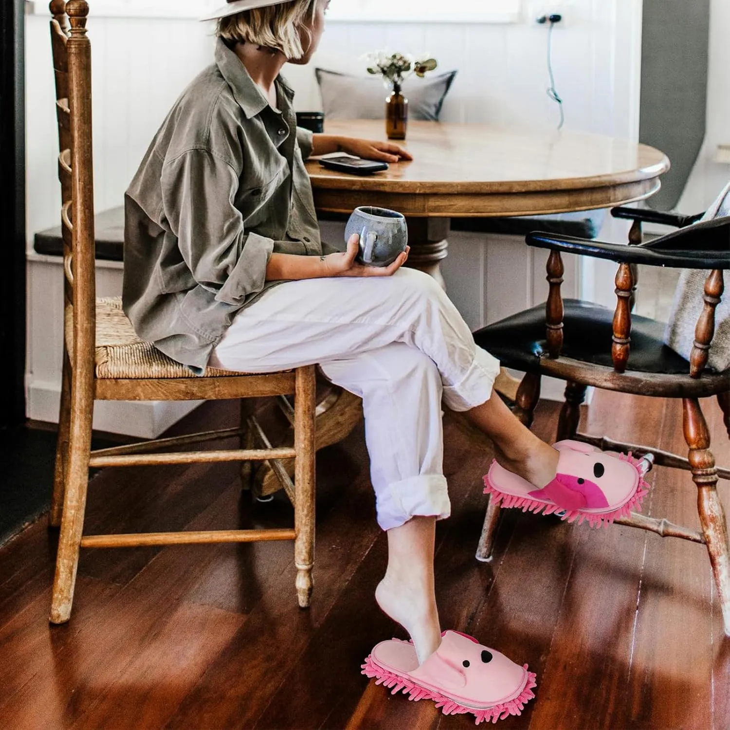 Liitrton Washable Chenille Microfiber Slippers Floor Dust Dirt Hair Detachable Microfiber Mop Slippers for Office Home Room (Pink, Women 7-9/Men 5-7)
