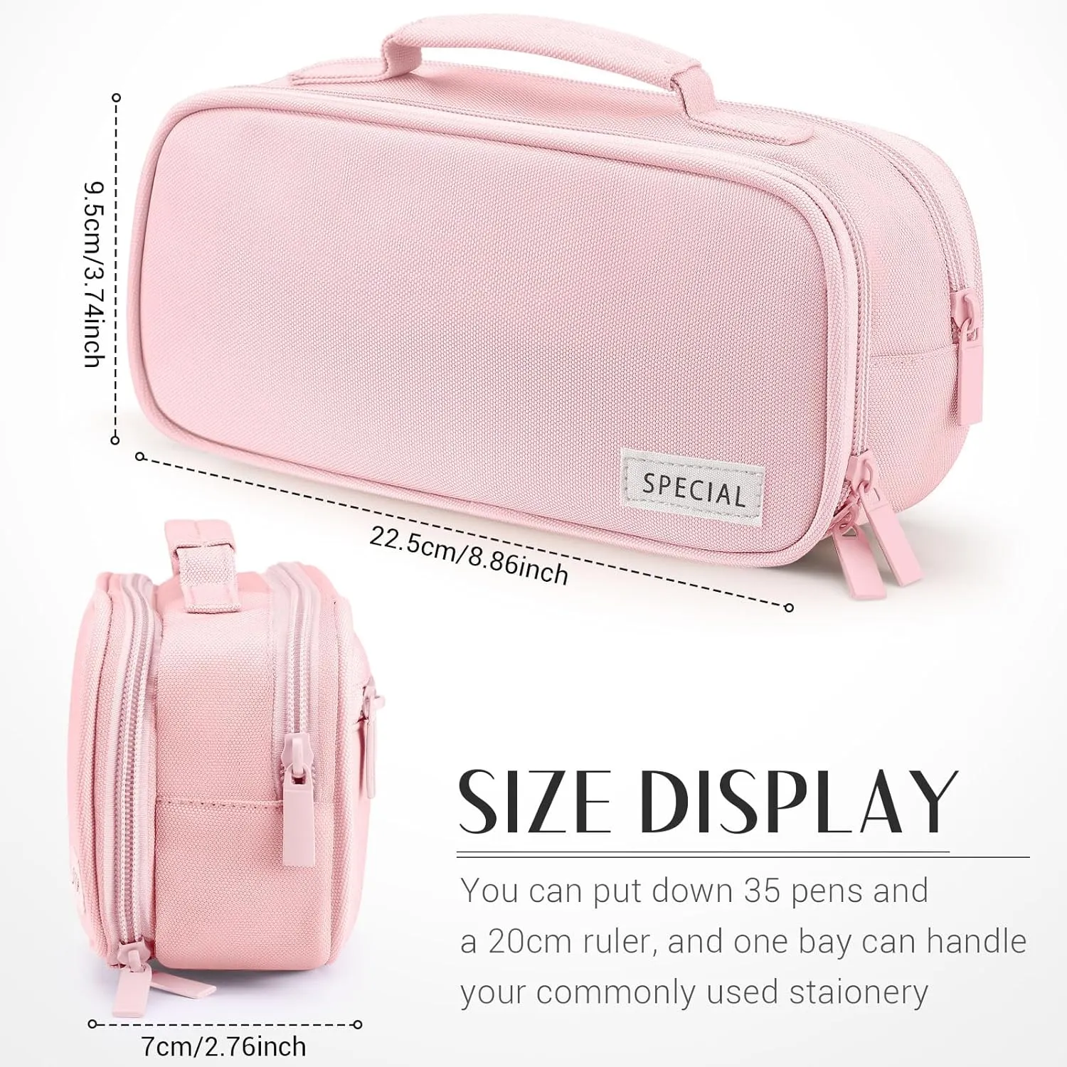 Lincia 2 Pack Large Capacity Pencil Cases with Handles Pen Pouch Organizer Canvas Pencil Bag Portable Makeup Bag Multi-slot Pen Bag Pouch Travel Holder Box for Office Supplies(Green,Pink)