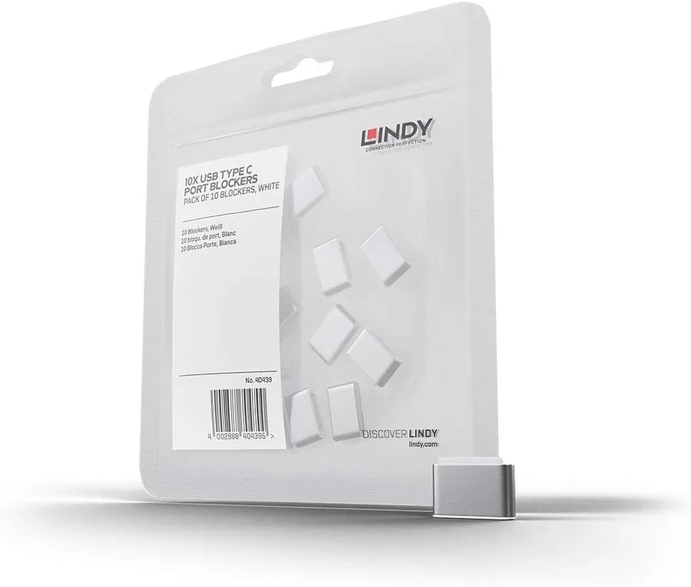 LINDY USB Type C Port Blockers Without Key, White - Pack of 10