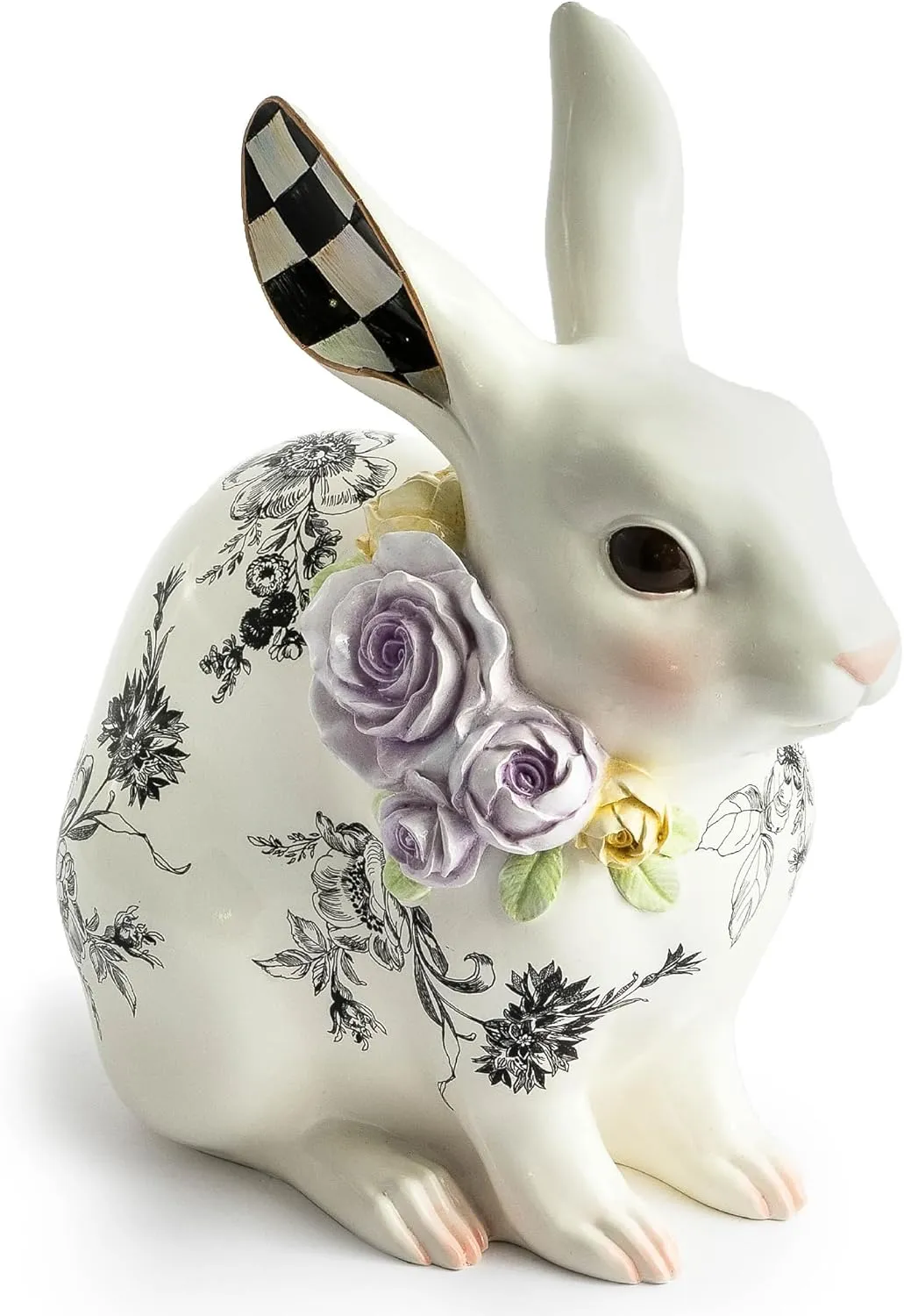 MACKENZIE-CHILDS Butterfly Toile Bunny Figurine, Resin Rabbit Statue for Spring, Short