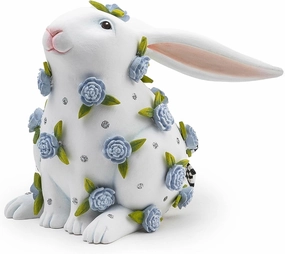 MACKENZIE-CHILDS Patience Brewster Periwinkle Peony Rabbit Figurine, Spring Rabbit Decor, Sitting