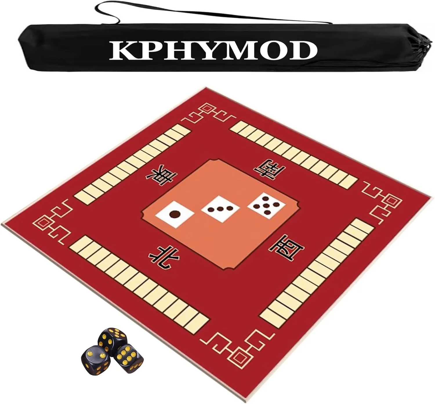 Mahjong Mat with Direction and Rules, Anti Slip and Noise Reducing Table Cover Board Card Game Mat with Carrying Bag and 3 Dice(Red,37.4x37.4 in)