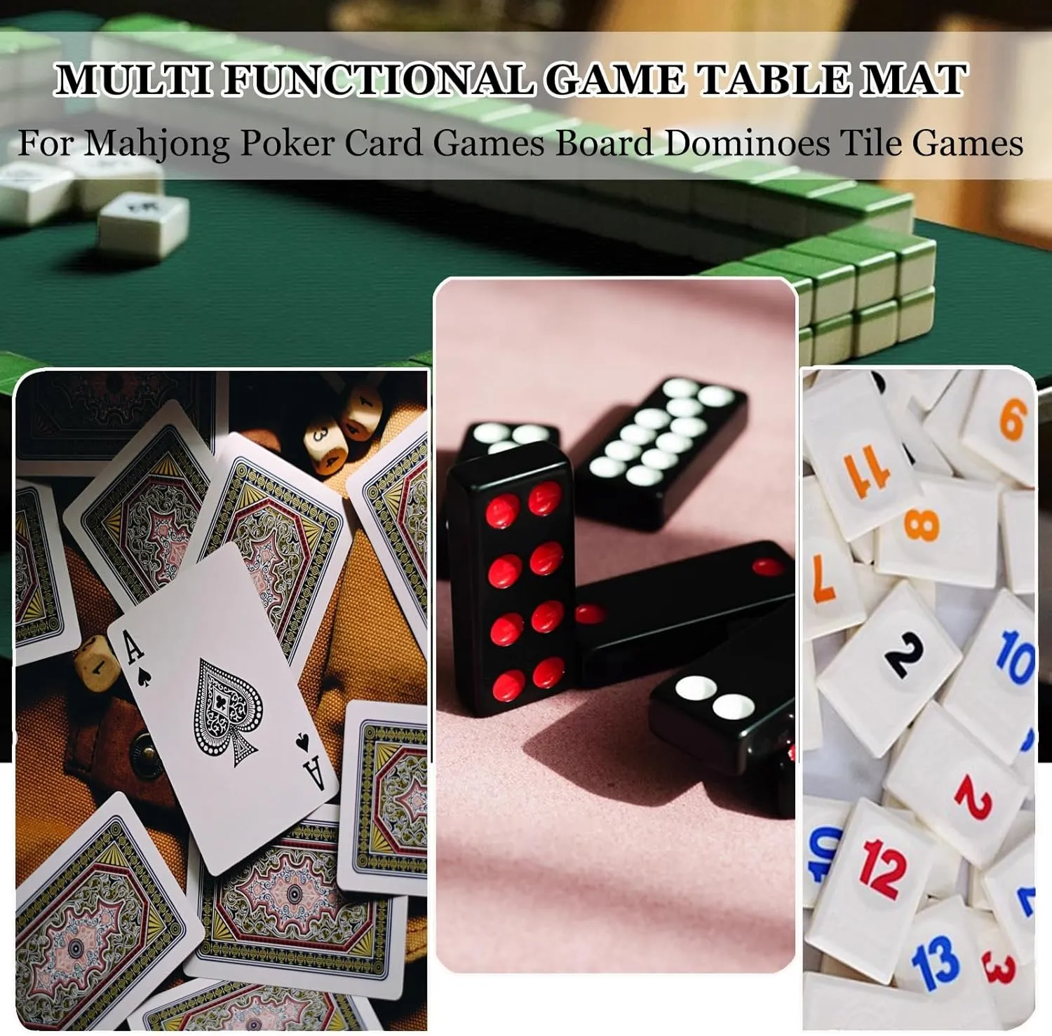 Mahjong Mat with Direction and Rules, Anti Slip and Noise Reducing Table Cover Board Card Game Mat with Carrying Bag and 3 Dice(Red,37.4x37.4 in)