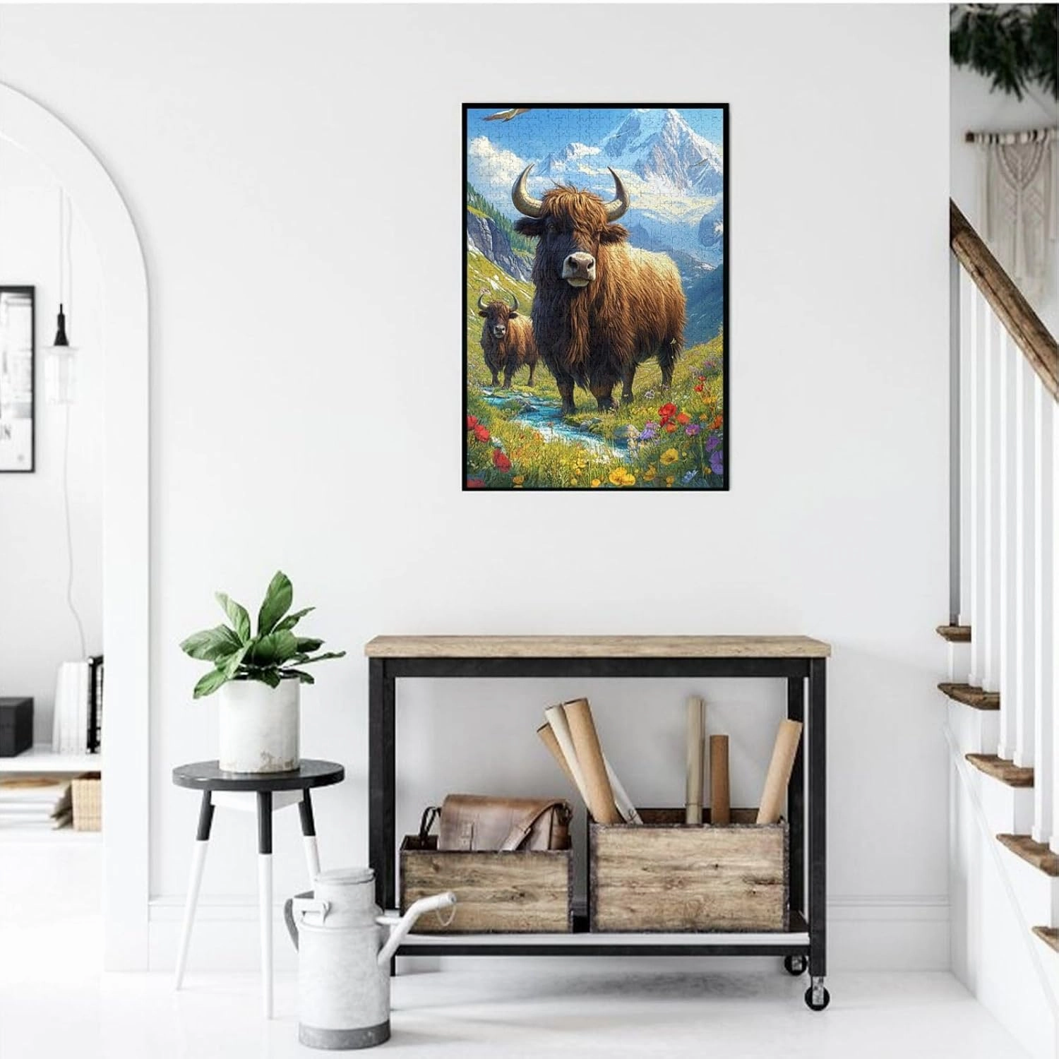 Majestic Yak in Grassland 1000pcs Wooden Jigsaw Puzzle,Stunningly Vibrant Colors,Rugged Stress Relief,Premium Cut,Enjoy The Solving Process,Ideal for Relaxation and Family Fun