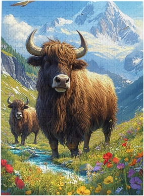 Majestic Yak in Grassland 500pcs Wooden Jigsaw Puzzle,Stunningly Vibrant Colors,Rugged Stress Relief,Premium Cut,Enjoy The Solving Process,Ideal for Relaxation and Family Fun