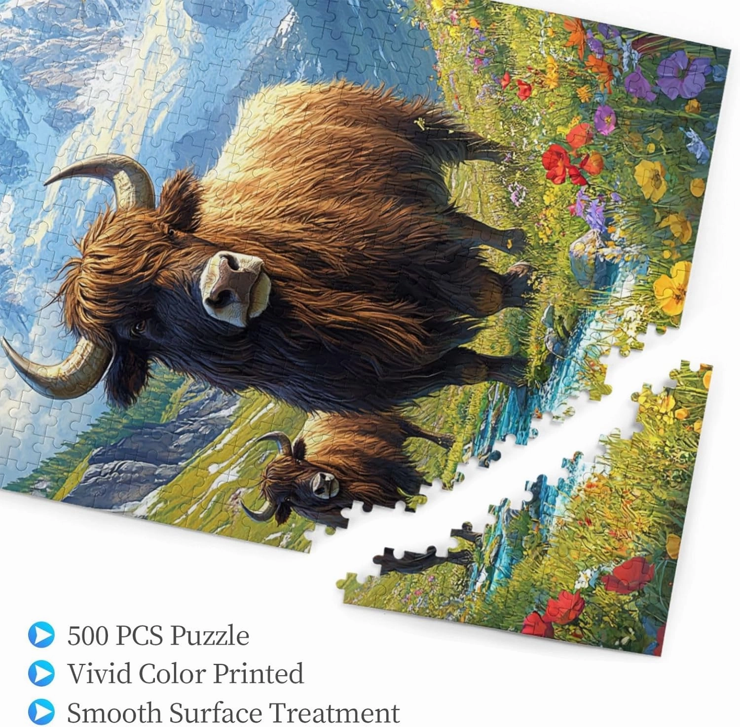 Majestic Yak in Grassland 500pcs Wooden Jigsaw Puzzle,Stunningly Vibrant Colors,Rugged Stress Relief,Premium Cut,Enjoy The Solving Process,Ideal for Relaxation and Family Fun