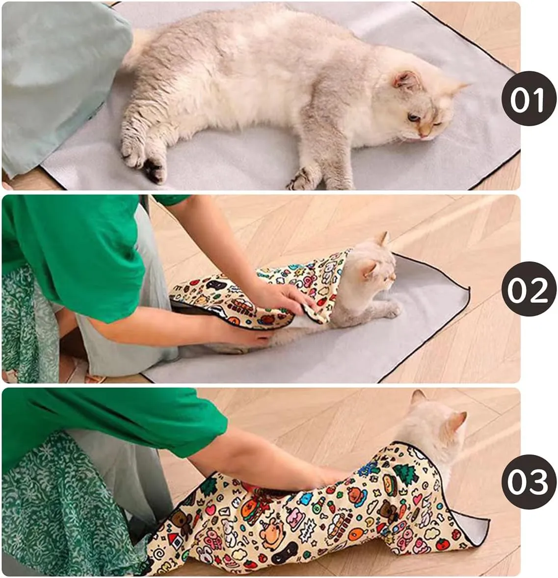 MANON ROSA Cat Grooming Wrap – Self-Adherent Anti-Scratch Swaddle Restraint Bag for Stress-Free Nail Clipping, Medication, Multifunctional Care - Purrito Papoose Pet Tools (L (Within 11.1lbs))