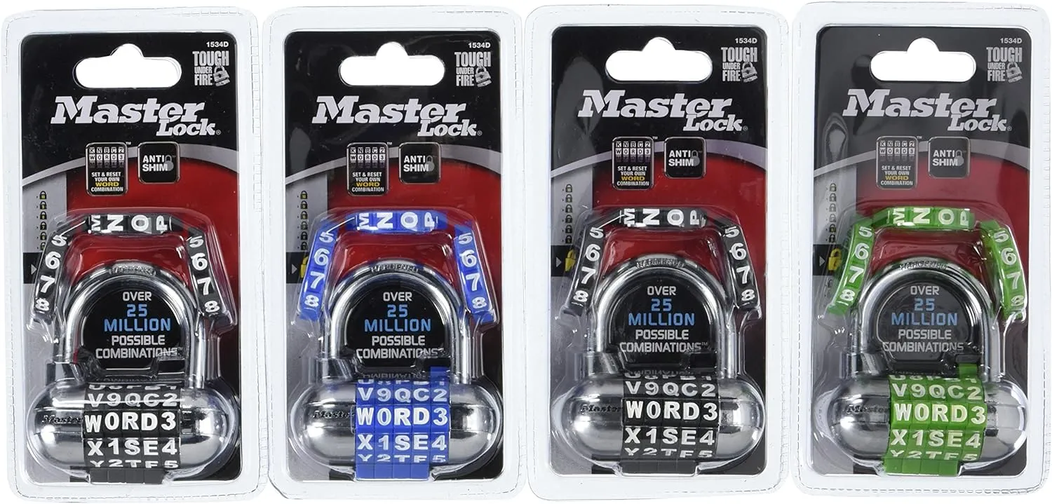 Master Lock 1534D Password Plus Combination Padlock, 4-Pack, Color May Vary