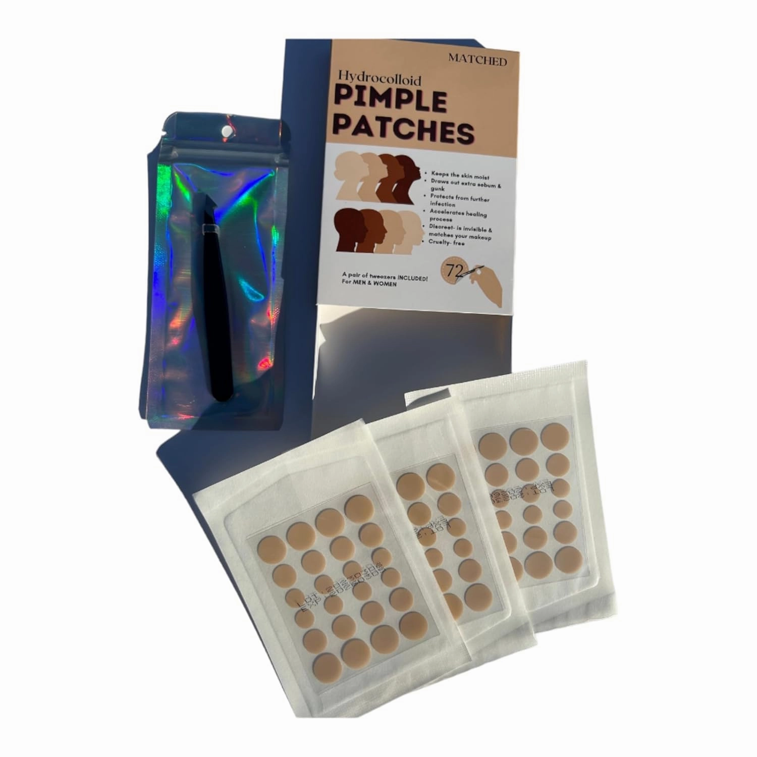 MATCHED Hydrocolloid Pimple Patches - Truly Invisible Pimple Patches - 3 Sizes, 72-Count(1 Pack )- Acne patches that match your skin tone & makeup - Acne Skincare (MIAMI)