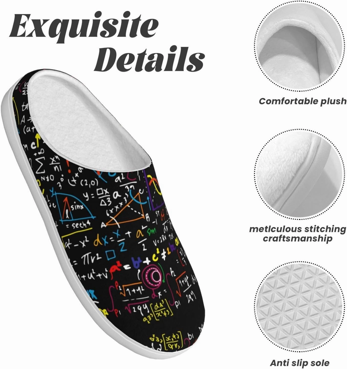 Math Formula print Women's Soft Slippers House Shoes Comfortable Home Slippers Home Bedroom Shoes for Adults