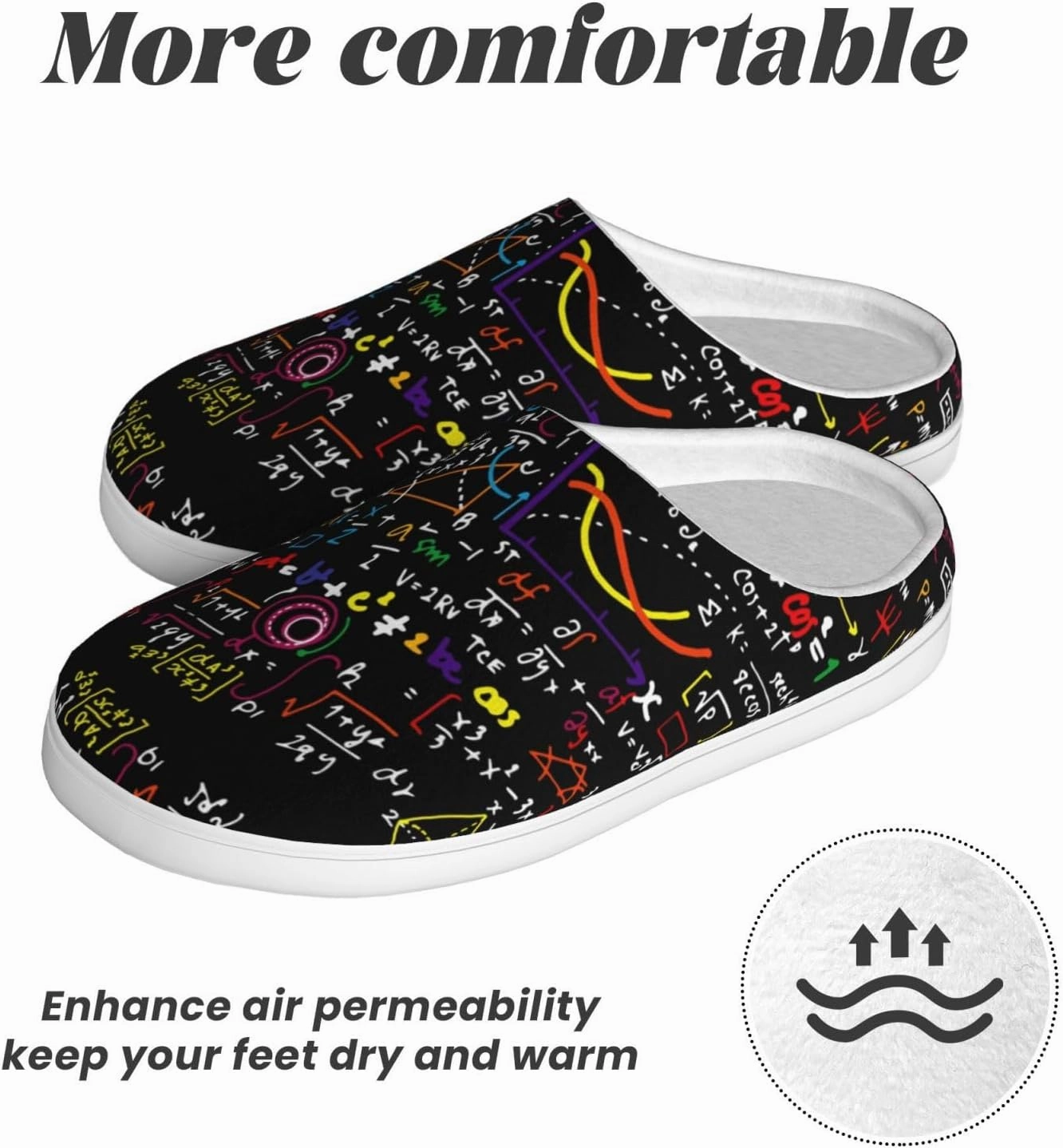 Math Formula print Women's Soft Slippers House Shoes Comfortable Home Slippers Home Bedroom Shoes for Adults