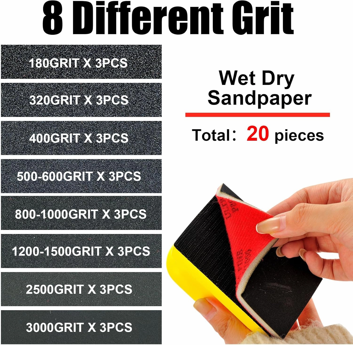 MAXMAN 20PCS Sanding Sponge Set, 320 Grit Soft Foam Hand Sander Block, 3x4 Inch Wet Dry Sandpaper, Ultra Fine Sandpaper Sponge, Reusable Sanding Pads for Metal Wood Furniture Models Drywall Polishing