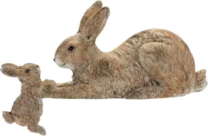 Melrose Brown Rabbit with Bunny, 8.75-inch Length, Resin, Decorative Garden Statue, Home Decor Cute Rabbit