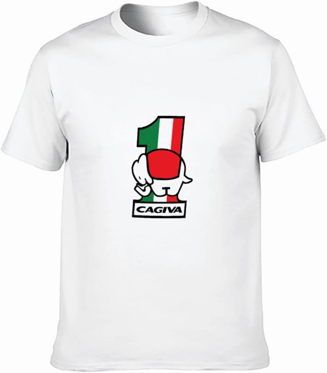 Men's Casual Shirt Cagiva Elephant Number 1l Motorcycle Short Sleeves White