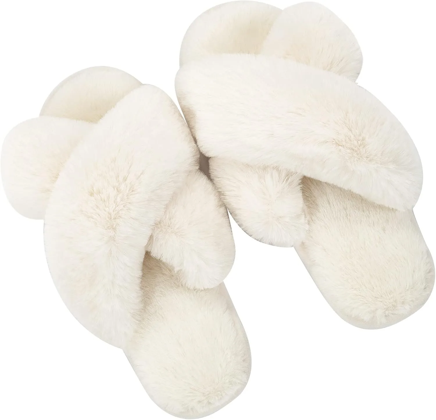 Metog Women's Fuzzy Cross Band Indoor/Outdoor Soft Open Toe Slippers